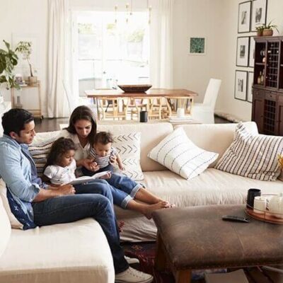 family relaxing in the living room
